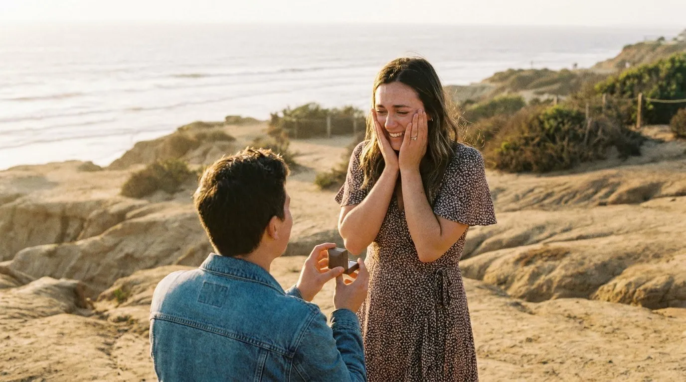 San Diego proposal photographer, surprise proposal moment