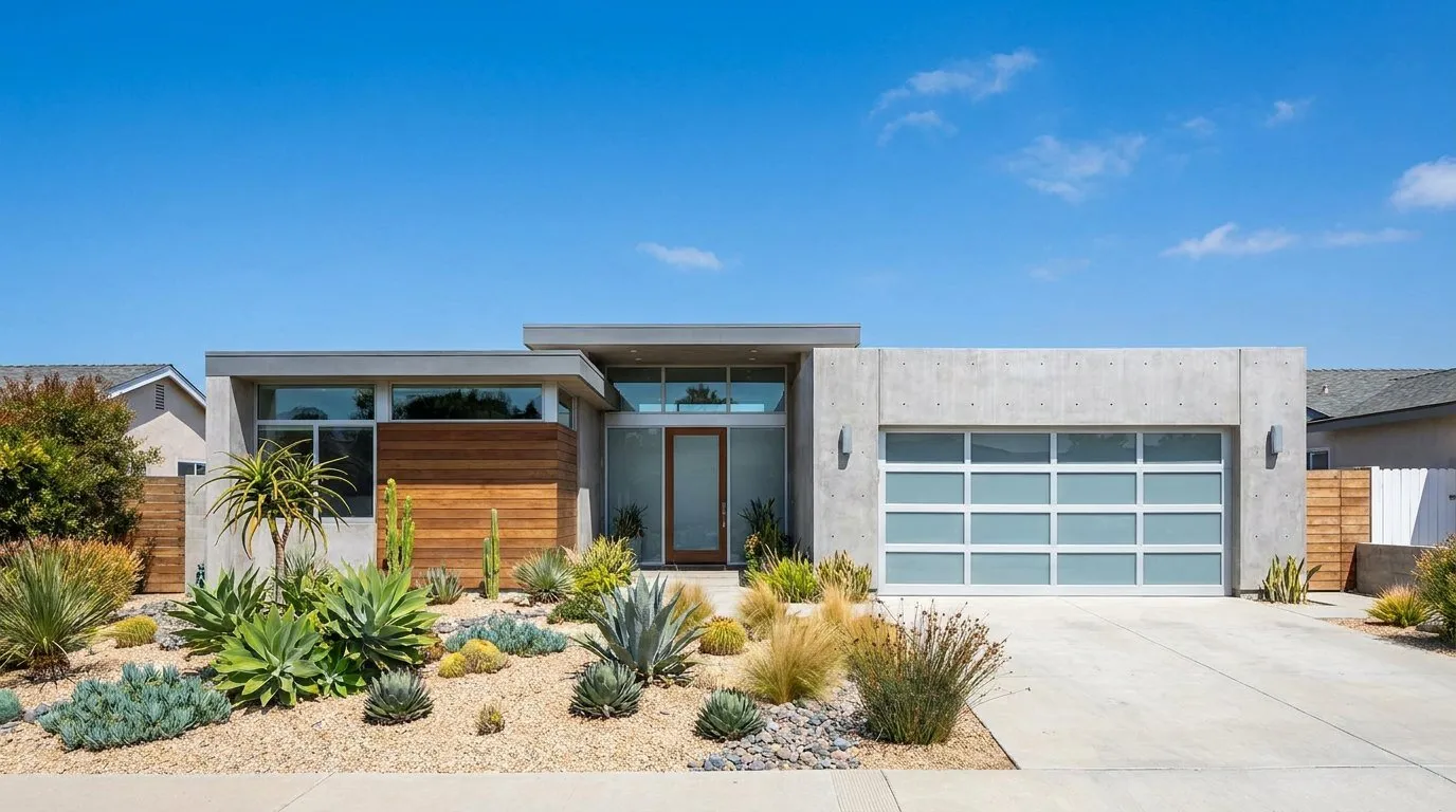Contemporary home exterior in daylight, San Diego real estate photography