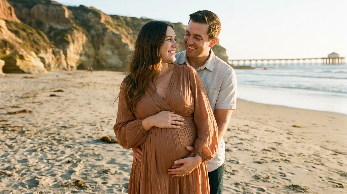 San Diego maternity photographer, expecting couple on the beach at sunset